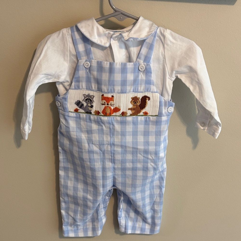 Vive la fete size 6 months Light Blue Checkered Overalls smocked fall